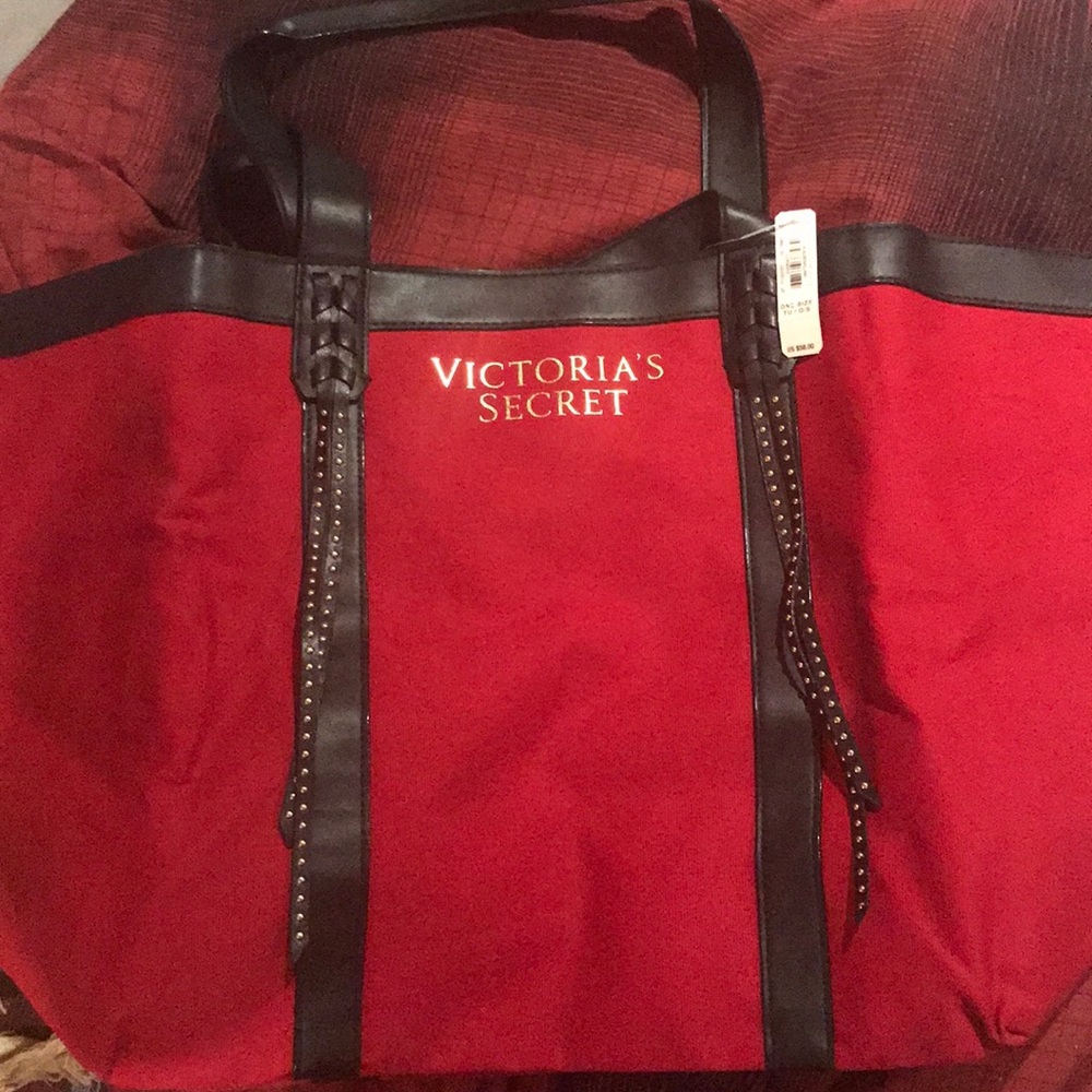 Red and black Victoria secret tote bag
